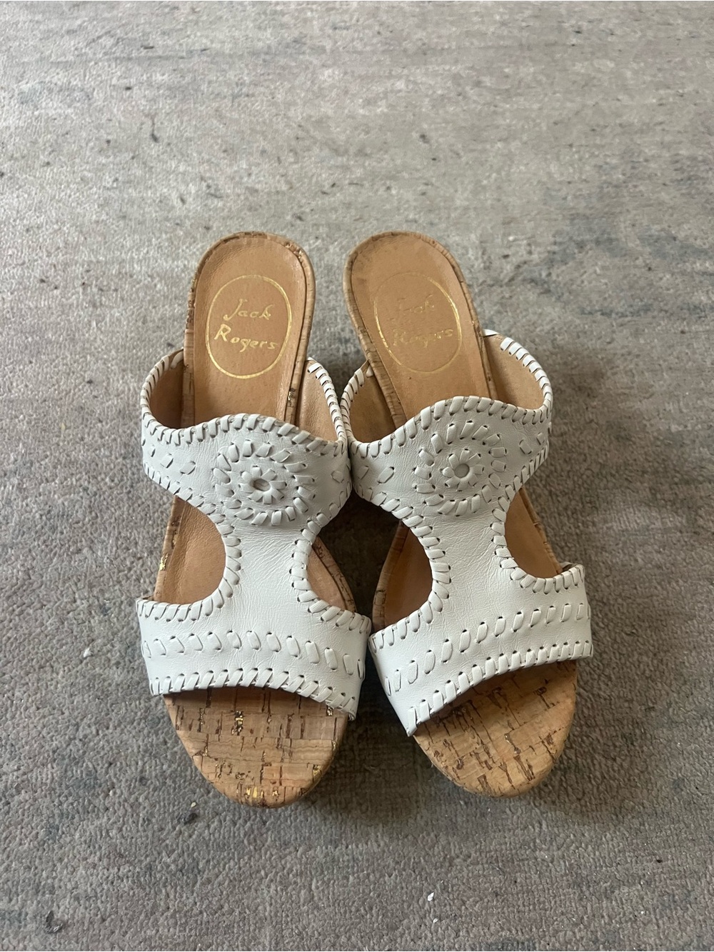 Jack Rogers White Leather Cork Wedge Mules